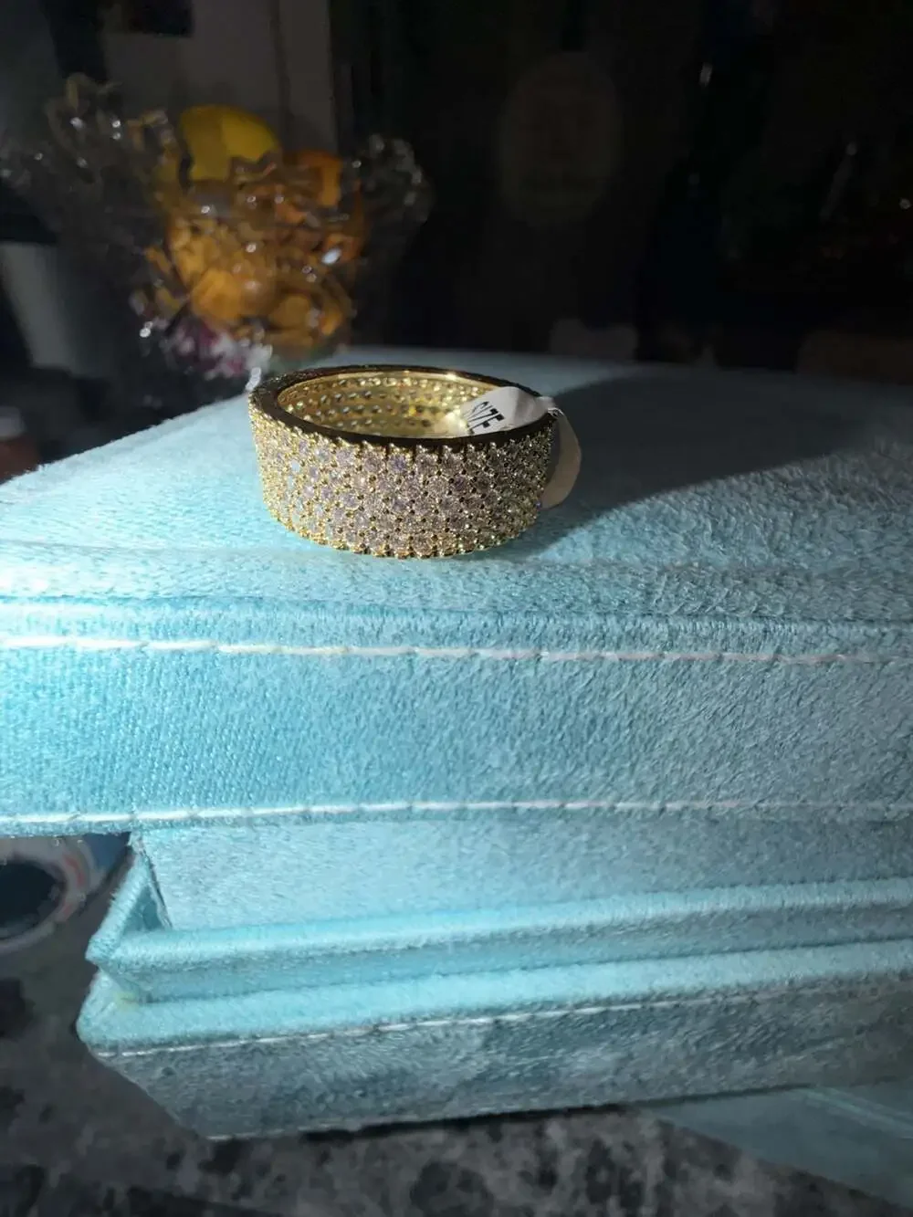 Men's Yellow Gold Plated Hip Hop Iced Honeycomb Eternity Band Ring Size 11